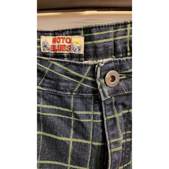 Woman's MOTO BLUES Jean Capris Lime Green Check Sz 16 Stretch 5 Pocket - Picture 3 of 8